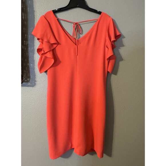 Trina Turk Traverse Tie Back Dress S Small Coral Lilly Flutter Sleeve NEW - Picture 12 of 14